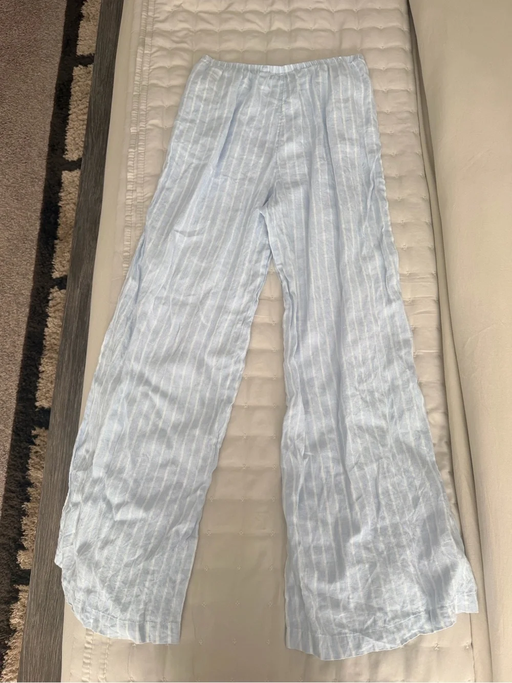 Aritzia Light Blue Striped Linen Pants